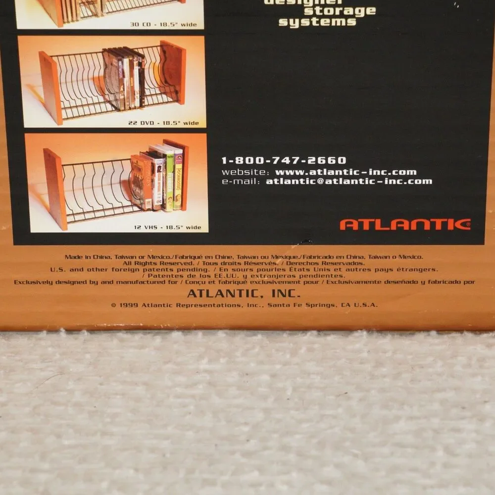 Atlantic 30 CD Stack Rack Model 1322 Black Wire Shelves Wood End Panels VTG
